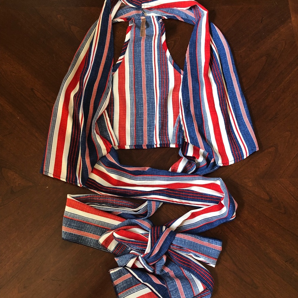 Red white and blue wrap vest